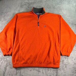 Bugle Boy Snow Fleece Mens XL Orange Quarter Zip Pullover Vintage Style Sweater